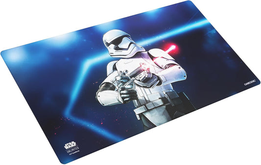 Star Wars-themed game mat with a stormtrooper design on a blue background