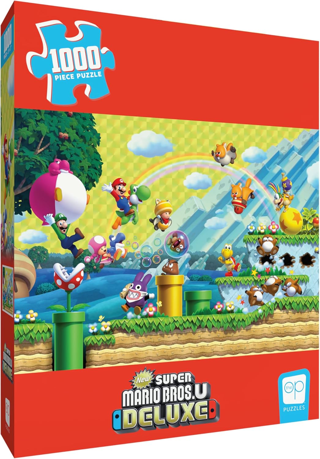 Super Mario Bros U Deluxe Jigsaw puzzle box with colourful graphics and character design.