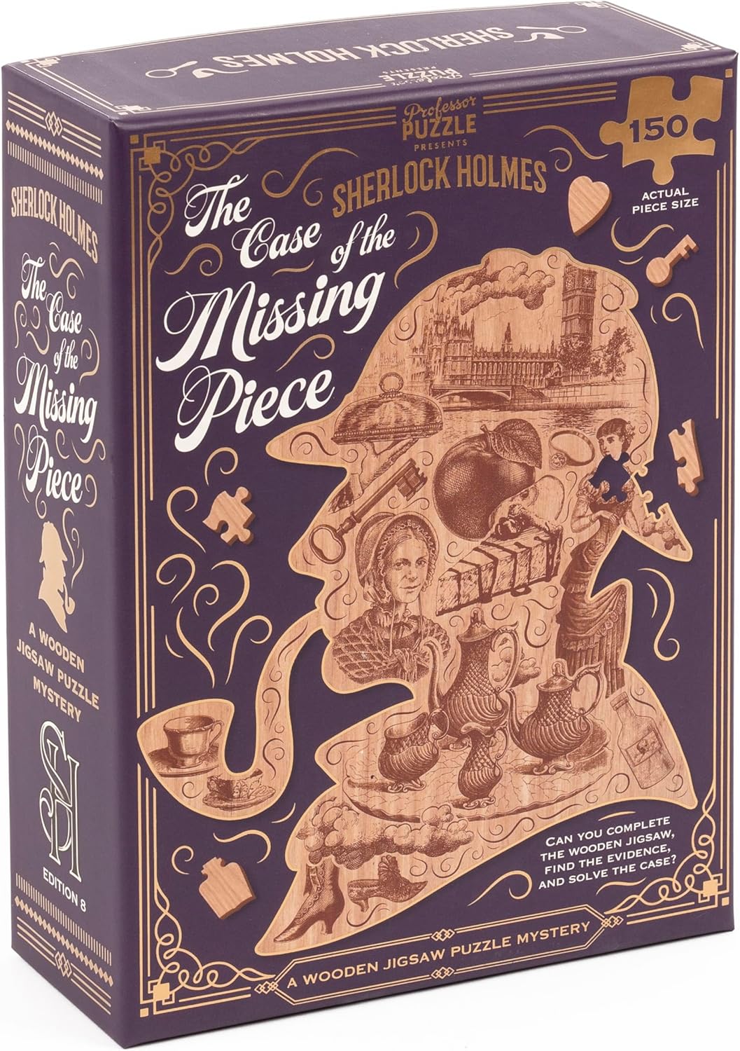 Sherlock Holmes 150-piece jigsaw puzzle box with silhouette design