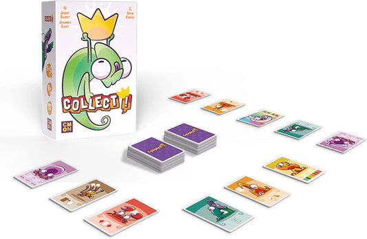 Collect! card game cards laid out in play on a white background