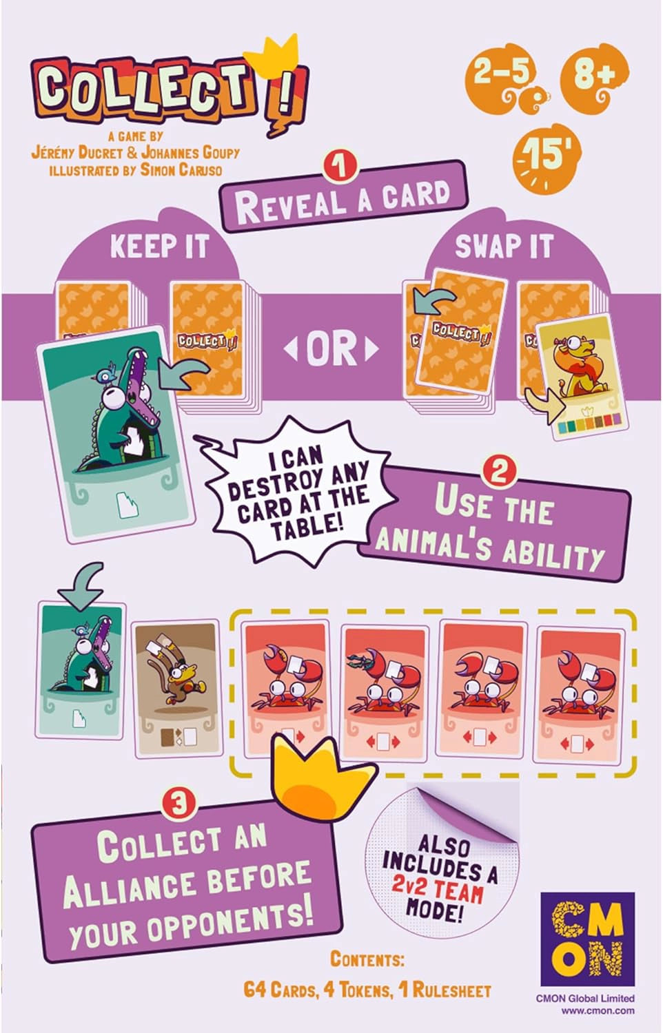 Collect! card game instructions with card illustrations and game rules.