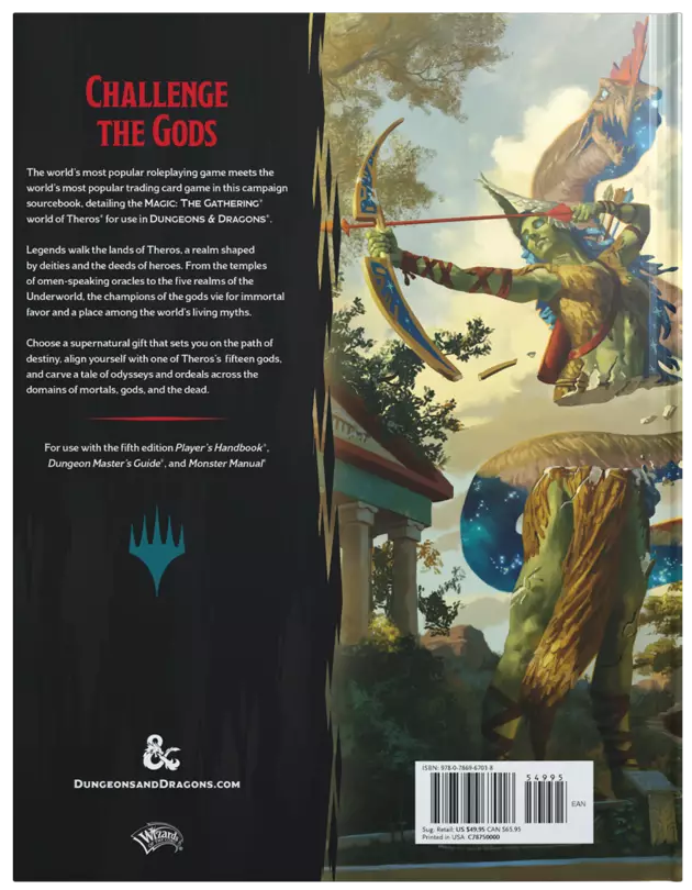 Back cover of a book with fantasy-themed artwork and text.