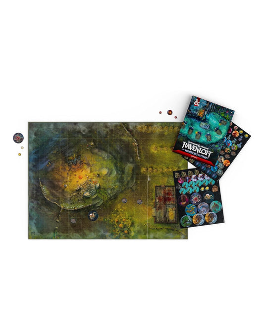 Dungeons & Dragons - Ravenloft: The Horrors Within Map Pack components, including a map on a white background