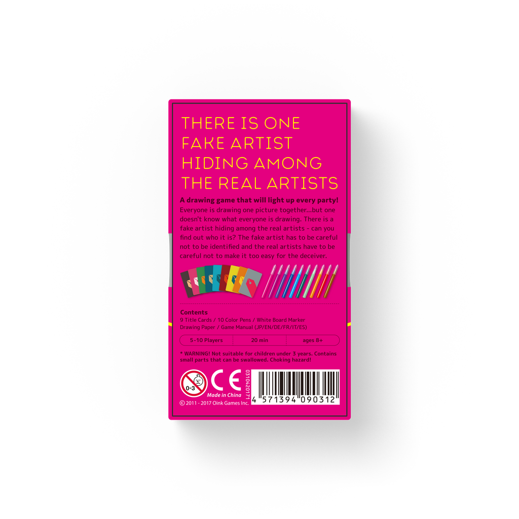 Pink box cover with text and colourful illustrations on a white background