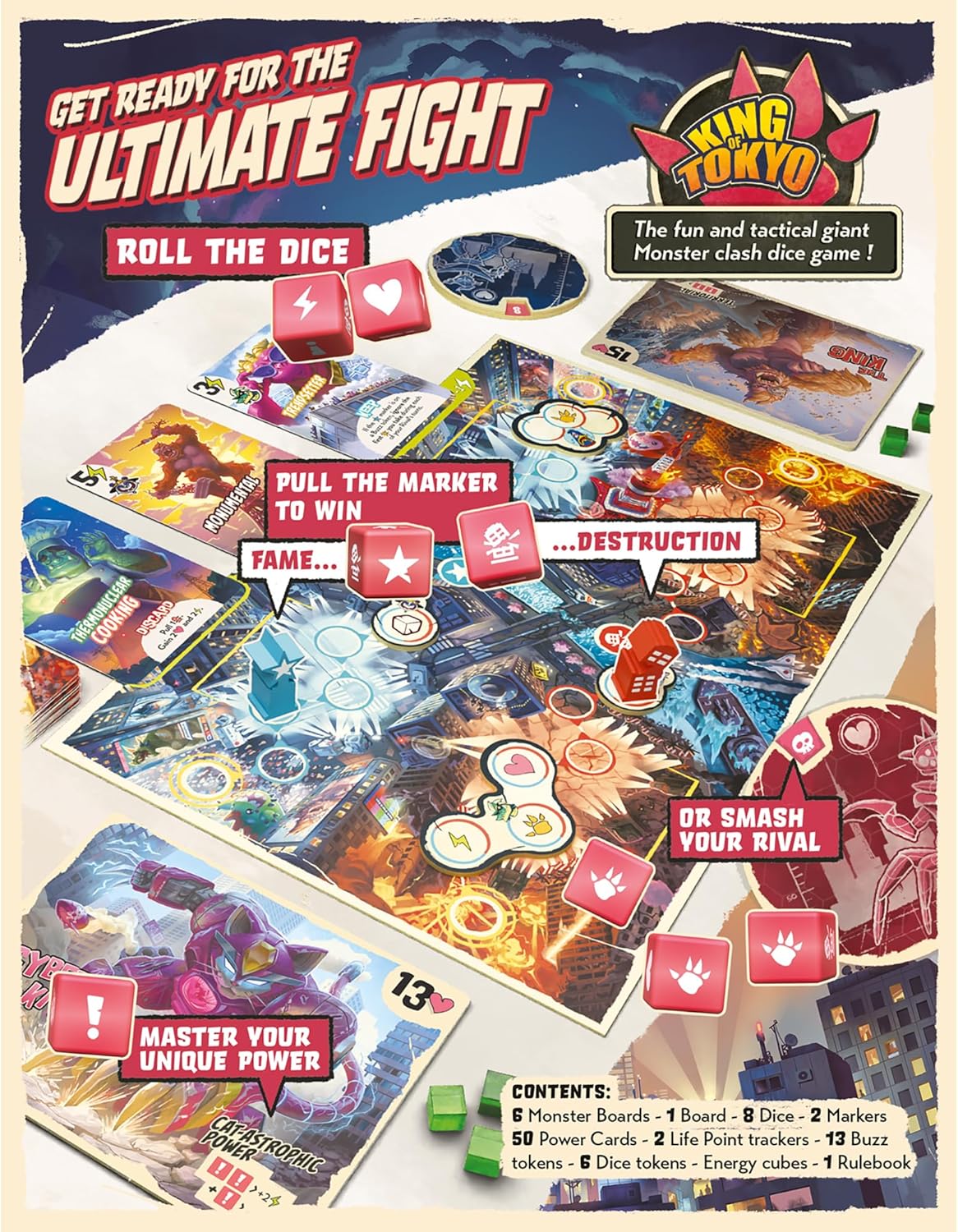 King of Tokyo Duel back cover displaying game layout