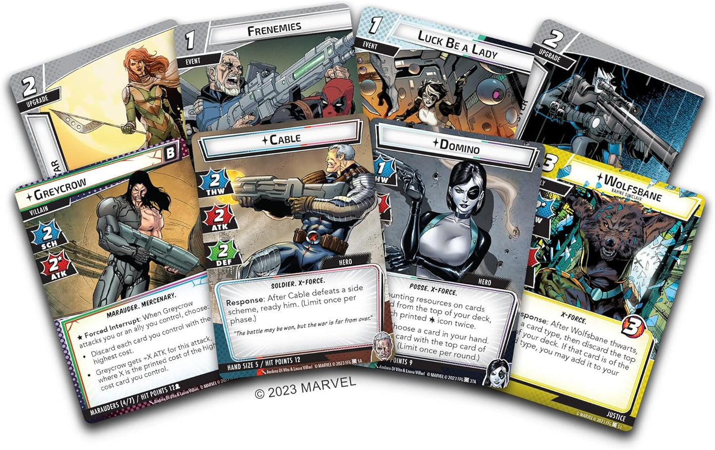 Collection of Marvel superhero trading cards on a white background