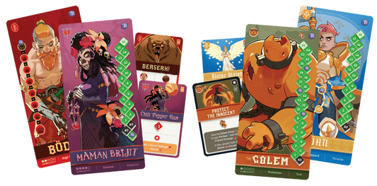 Collection of colourful trading cards featuring various characters and designs.