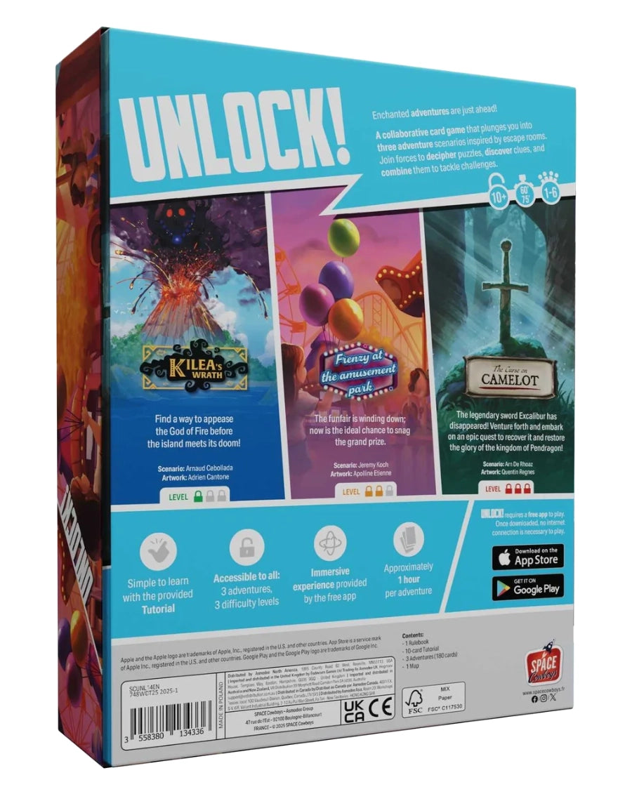 Unlock! Enchanted Adventures card game with colourful graphics on a white background