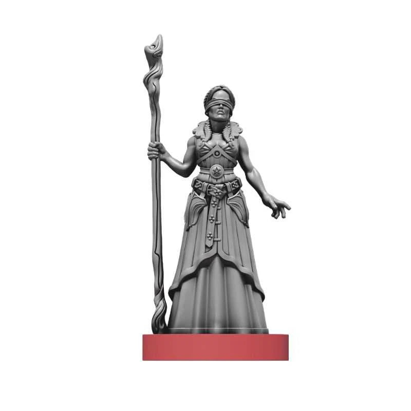 Statue of a figure holding a staff on a white background