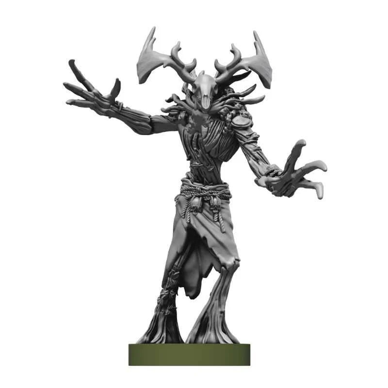 Gray fantasy figurine with antlers on a white background