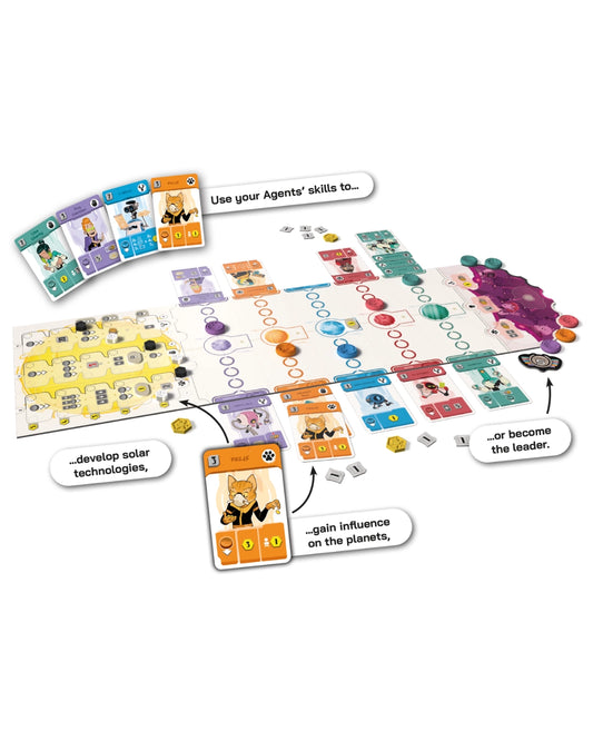 Zenith card game with cards and pieces on a white background