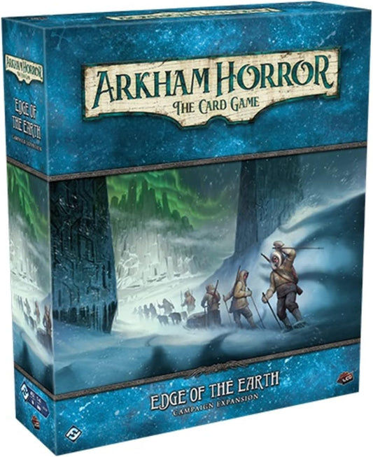 Box cover art for Arkham Horror: Edge of the Earth Campaign Expansion, depicting investigators in Antarctica.