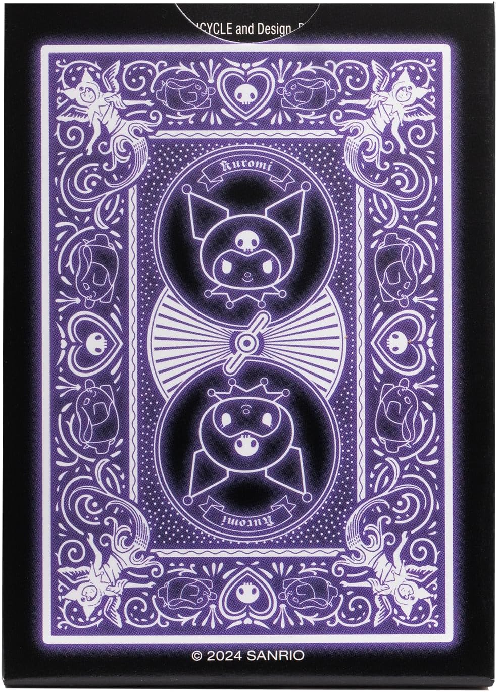 Playing card with character design on a purple background, featuring Sanrio branding.