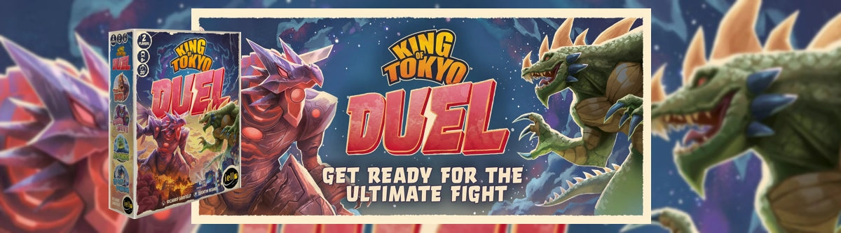 King of Tokyo Duel game box with dragon graphics on a blue background