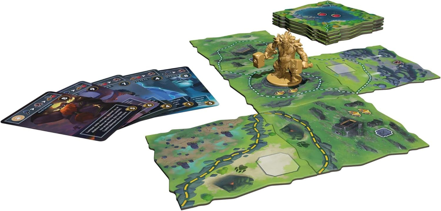 Northgard Wilderness Expansion Board game setup with character figure and game boards on a white background