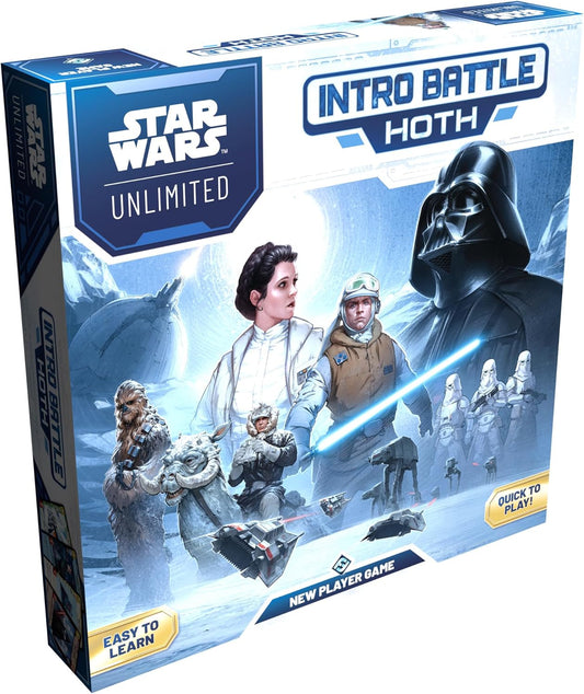 Star Wars Unlimited Intro Battle Hoth game box with characters and text on a white background