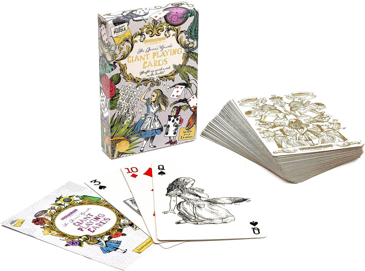 Alice in Wonderland playing cards with box and cards displayed on a white background