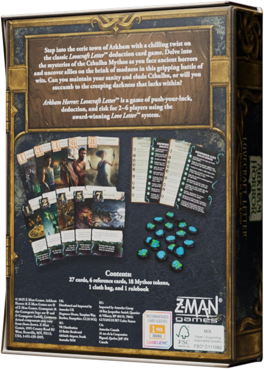 ZMan Games card game box with game components and text on a dark background