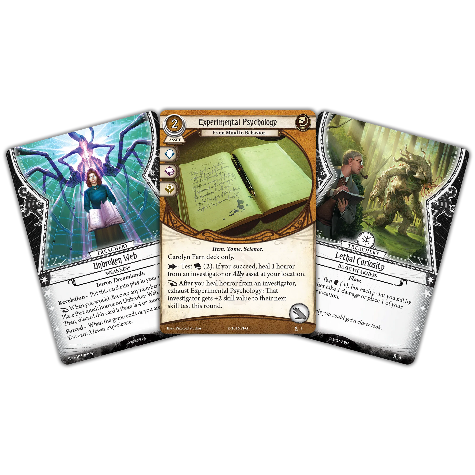 Arkham Horror: The Card Game - Carolyn Fern Investigator Deck cards with different artwork and text on a white background