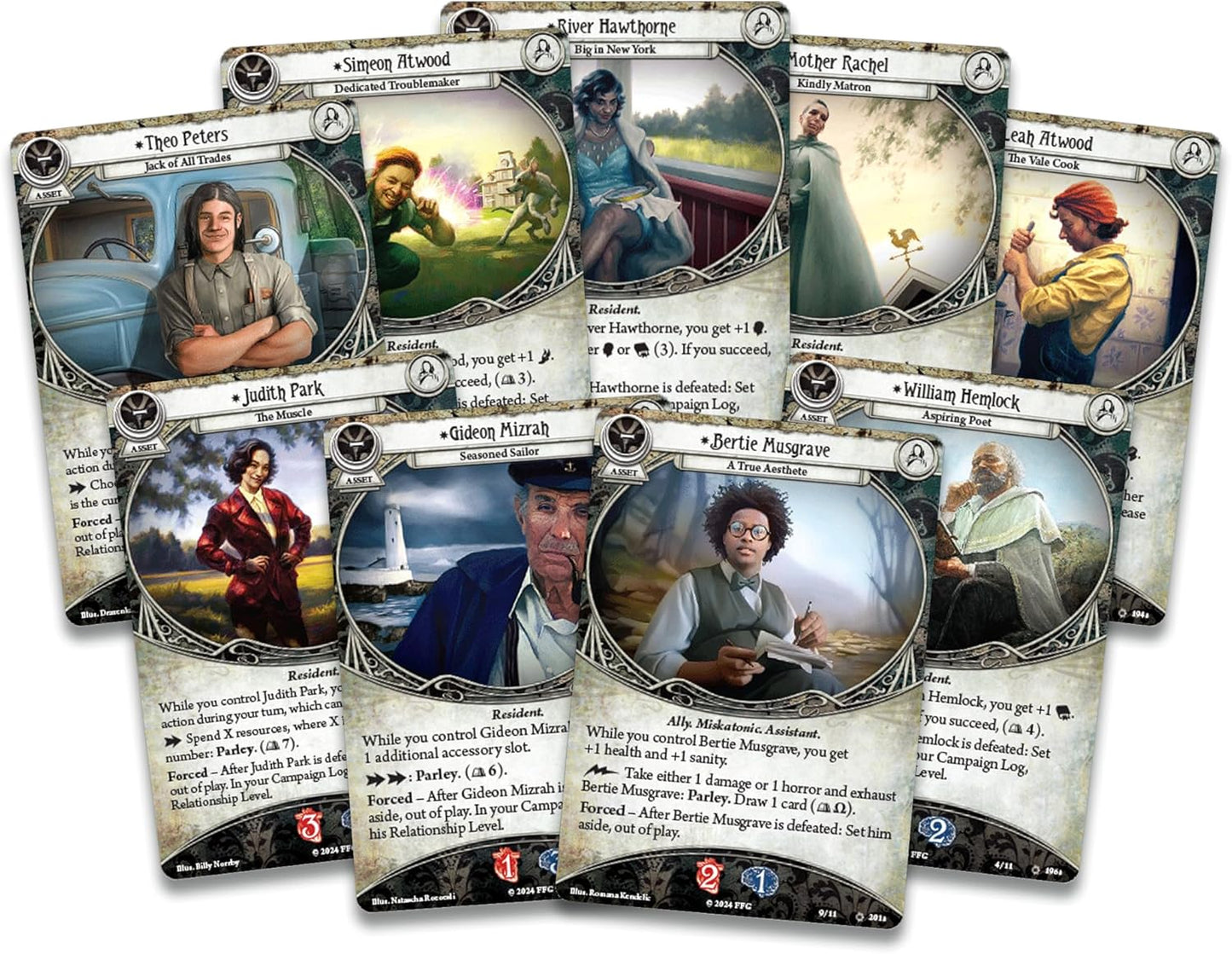 Arkham Horror The Card Game expansion The Feast of Hemlock Vale with artwork of character cards.