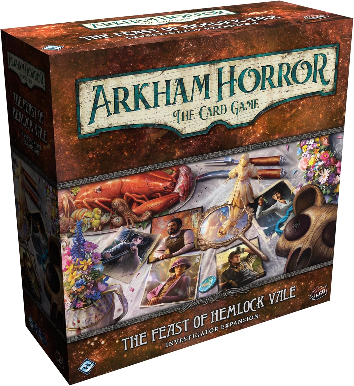 Arkham Horror The Card Game expansion box for 'The Feast of Hemlock Vale' on a white background