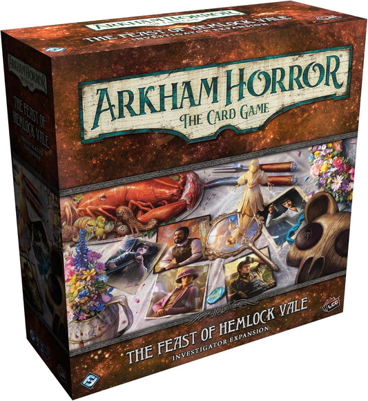 Arkham Horror The Card Game expansion box for 'The Feast of Hemlock Vale' on a white background