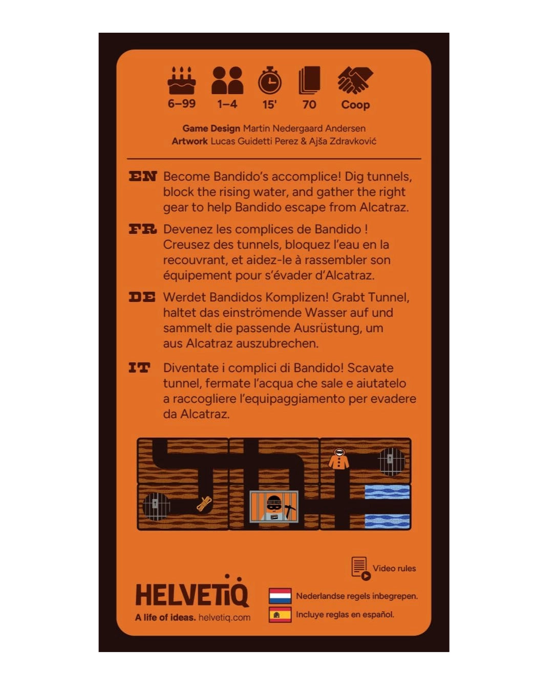 Game box for 'Bandido' by Helvetiq with game design and artwork information.