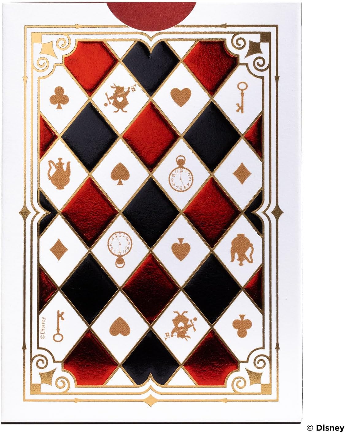 Playing card with diamond pattern featuring card symbols on a white background