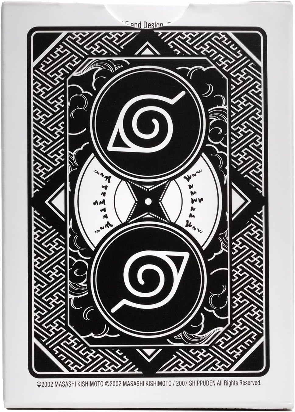 Playing card with a black and white symbol design on a white background