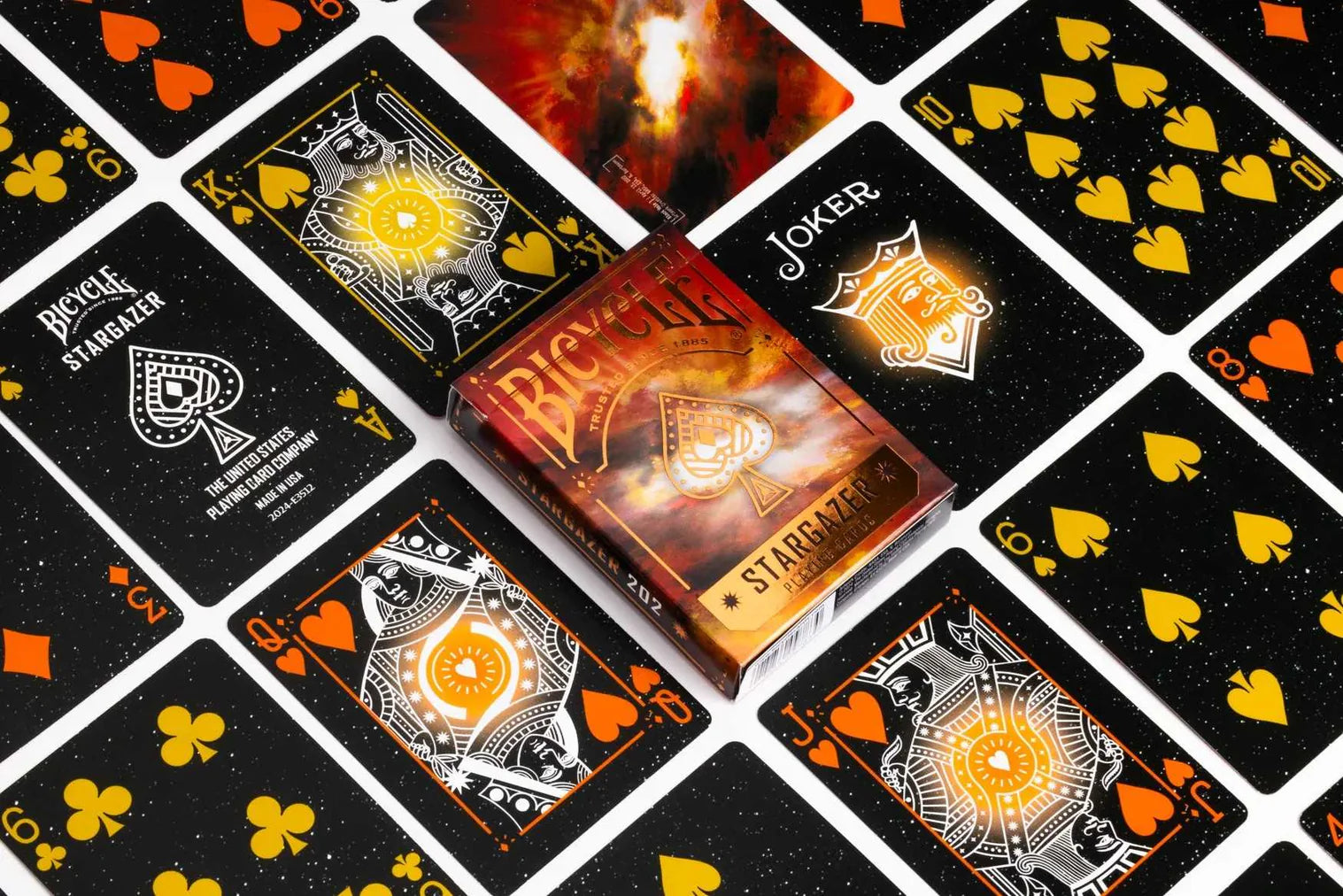 Bicycle Stargazer 202 playing cards with a focus on the box and cards designs.