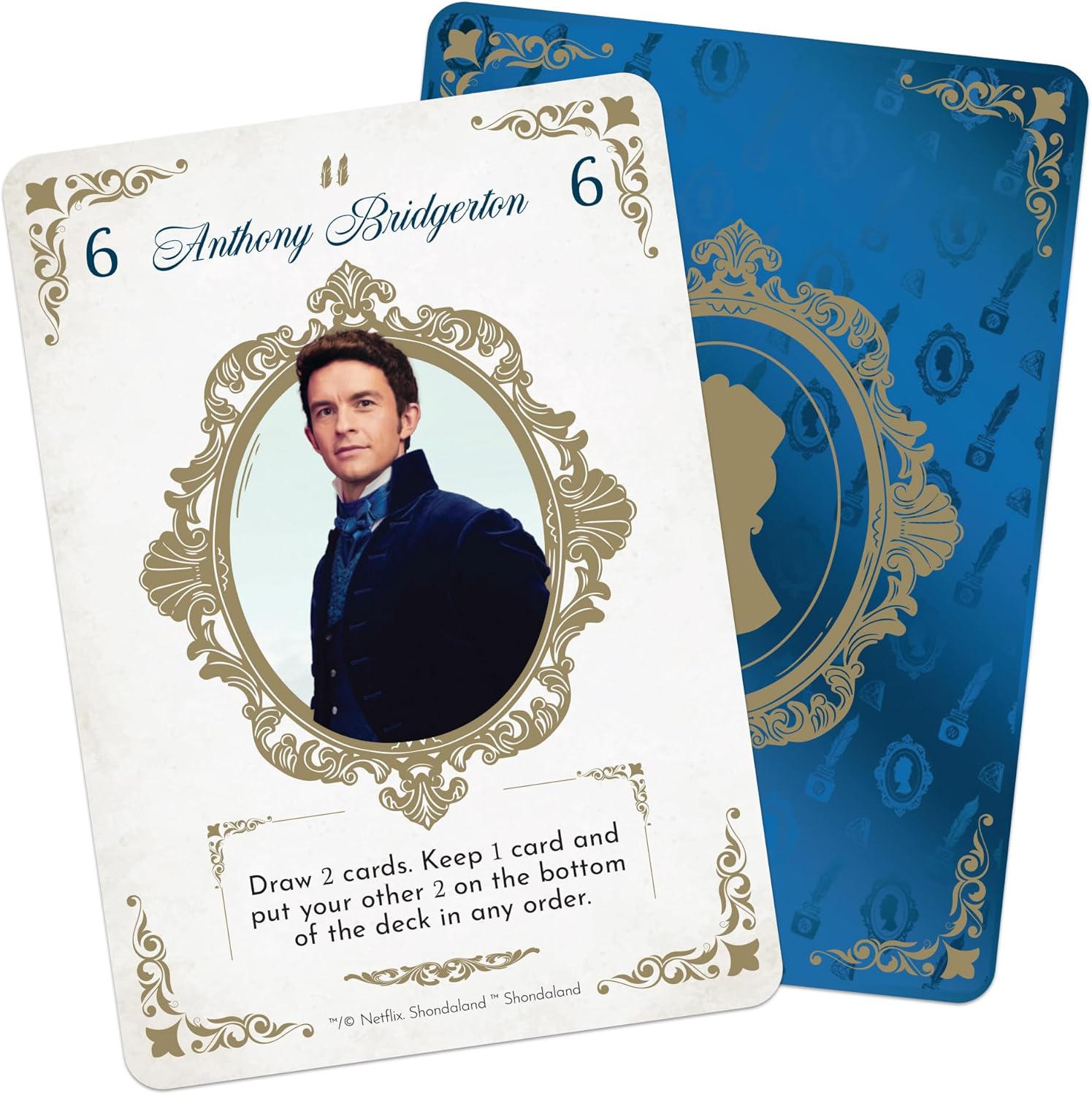 Playing card featuring Anthony Bridgerton with decorative border and text.