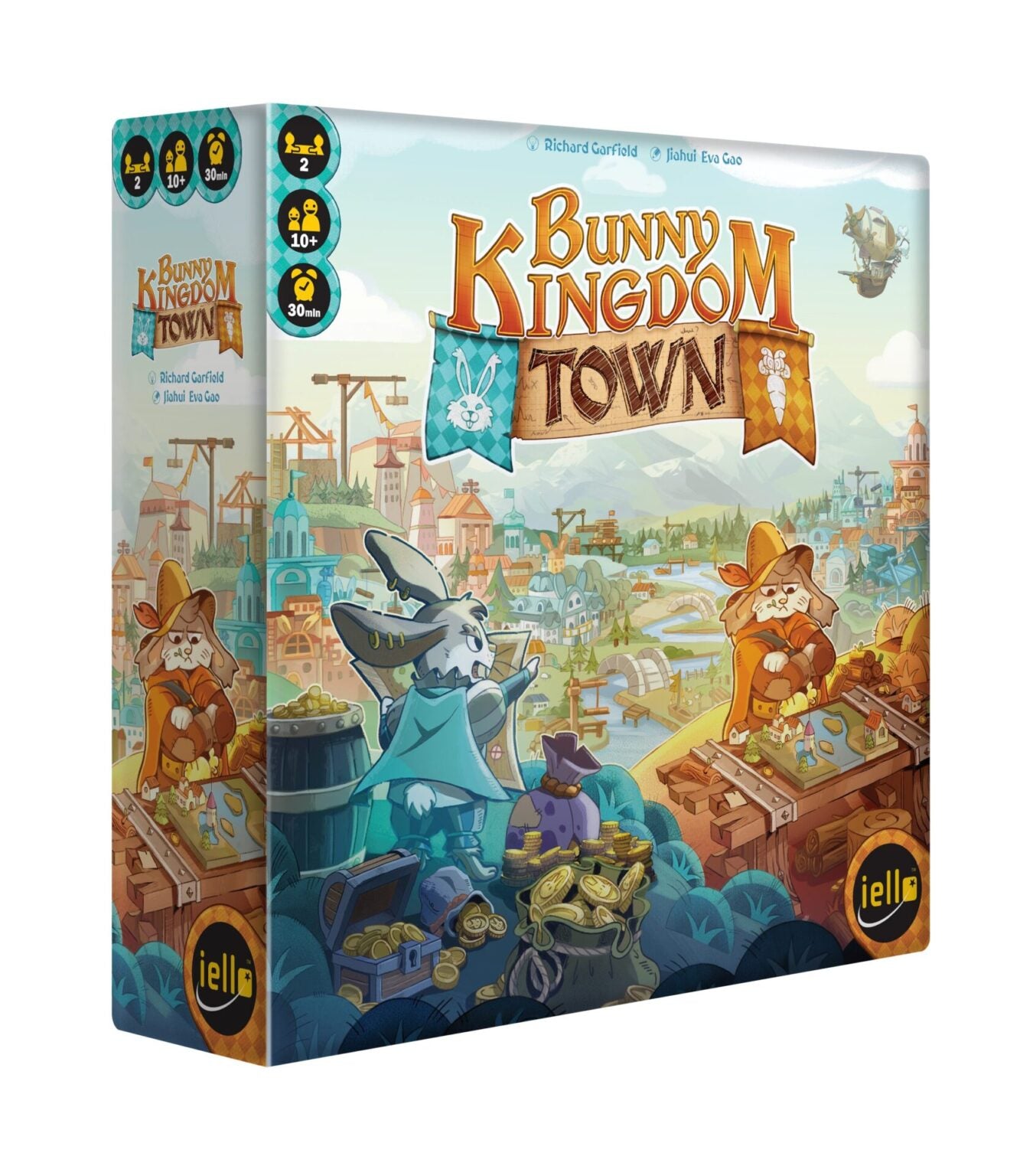 Board game box for 'Bunny Kingdom Town' by Iello on a white background