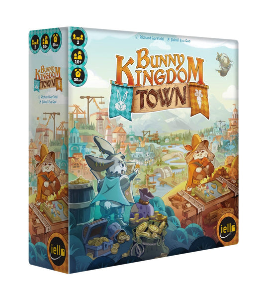 Board game box for 'Bunny Kingdom Town' by Iello on a white background