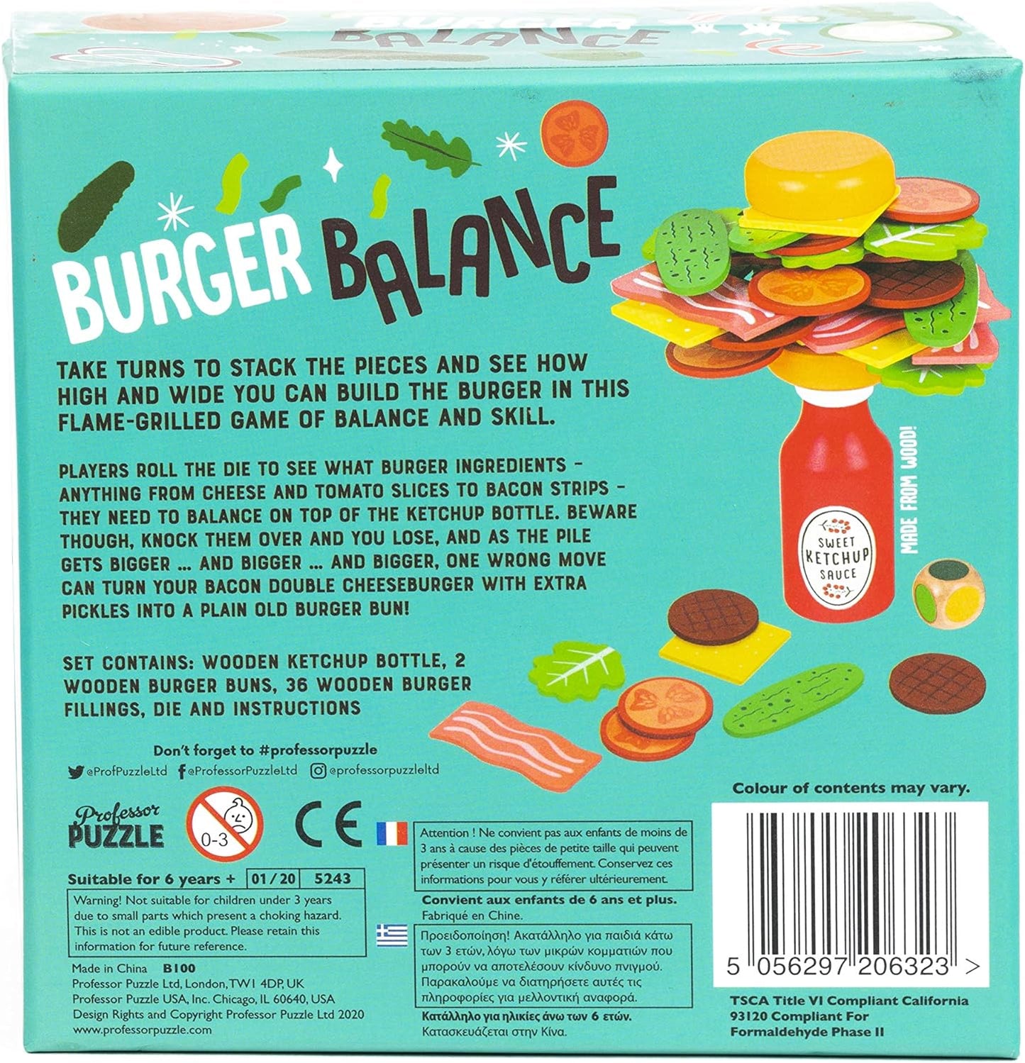 Burger balance box back cover with picture of a burger