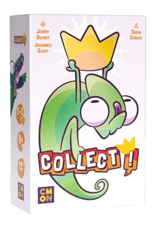 Collect! card game packaging. with cartoon character with a crown