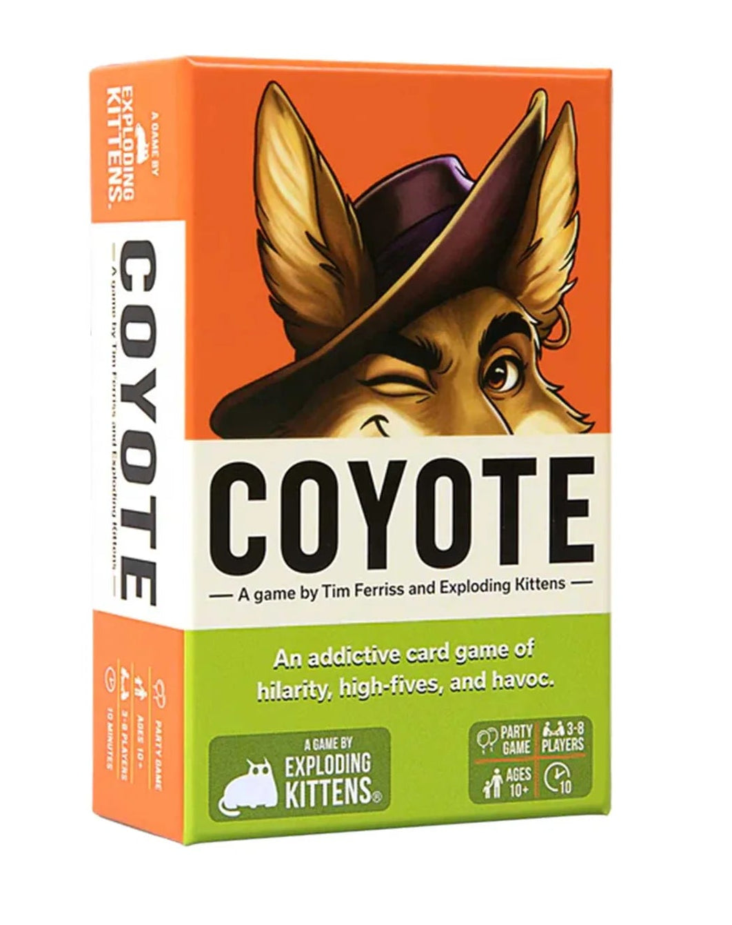 Box of 'Coyote' game by Exploding Kittens with a cartoon coyote design.