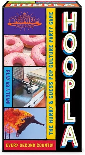 Box of Hoopla game with colourful design and images of donuts and a fire.