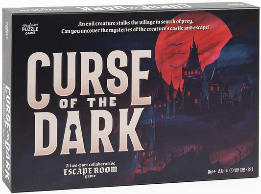 Curse of The Dark Box Cover Dark scene with castle light by a red moon
