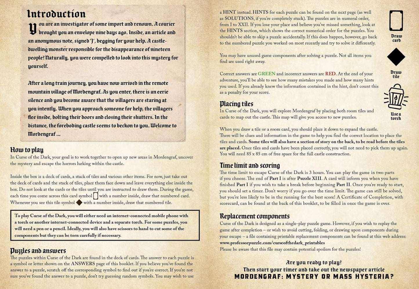 Curse of The Dark instructions on How to Play