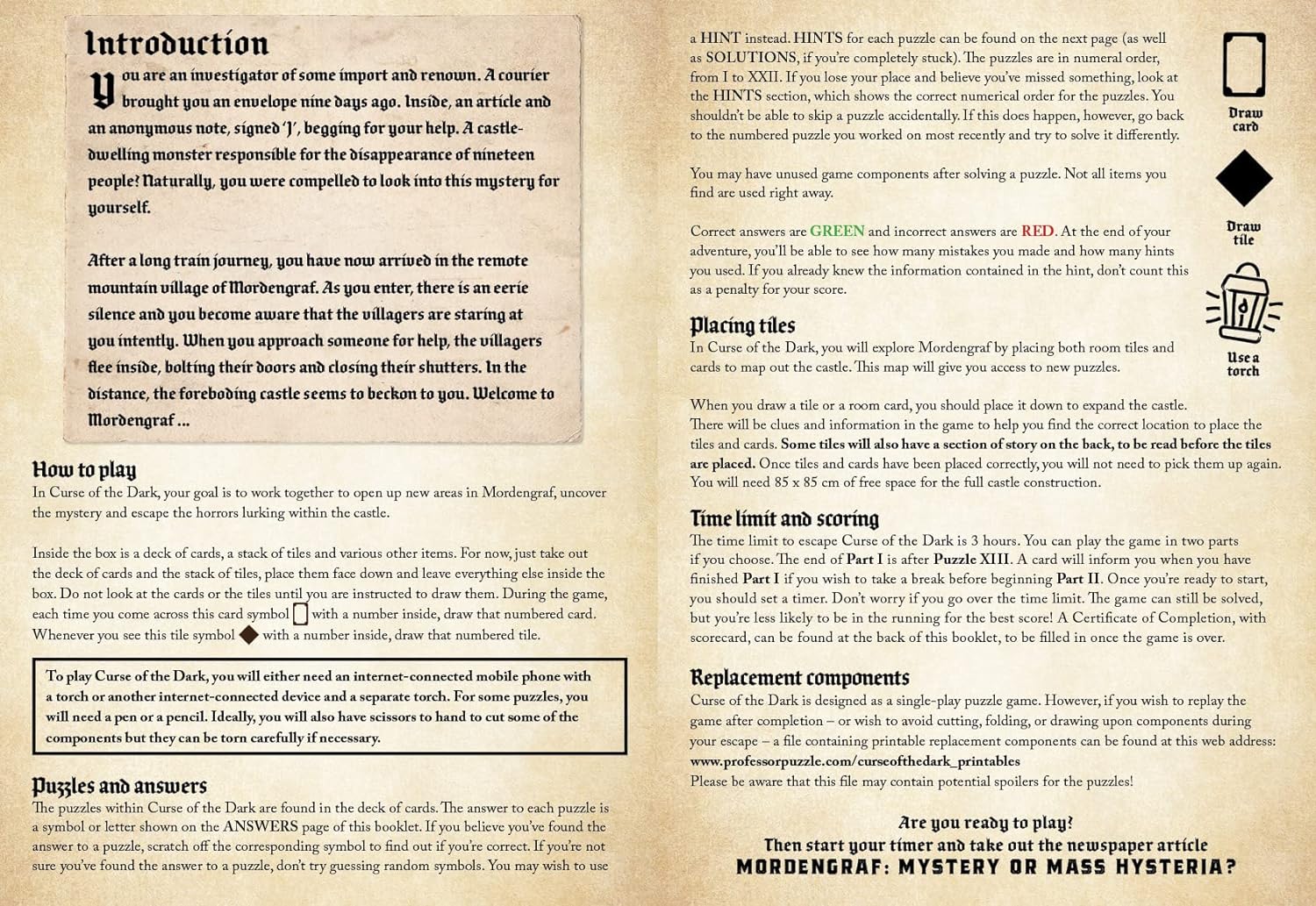Curse of The Dark instructions on How to Play