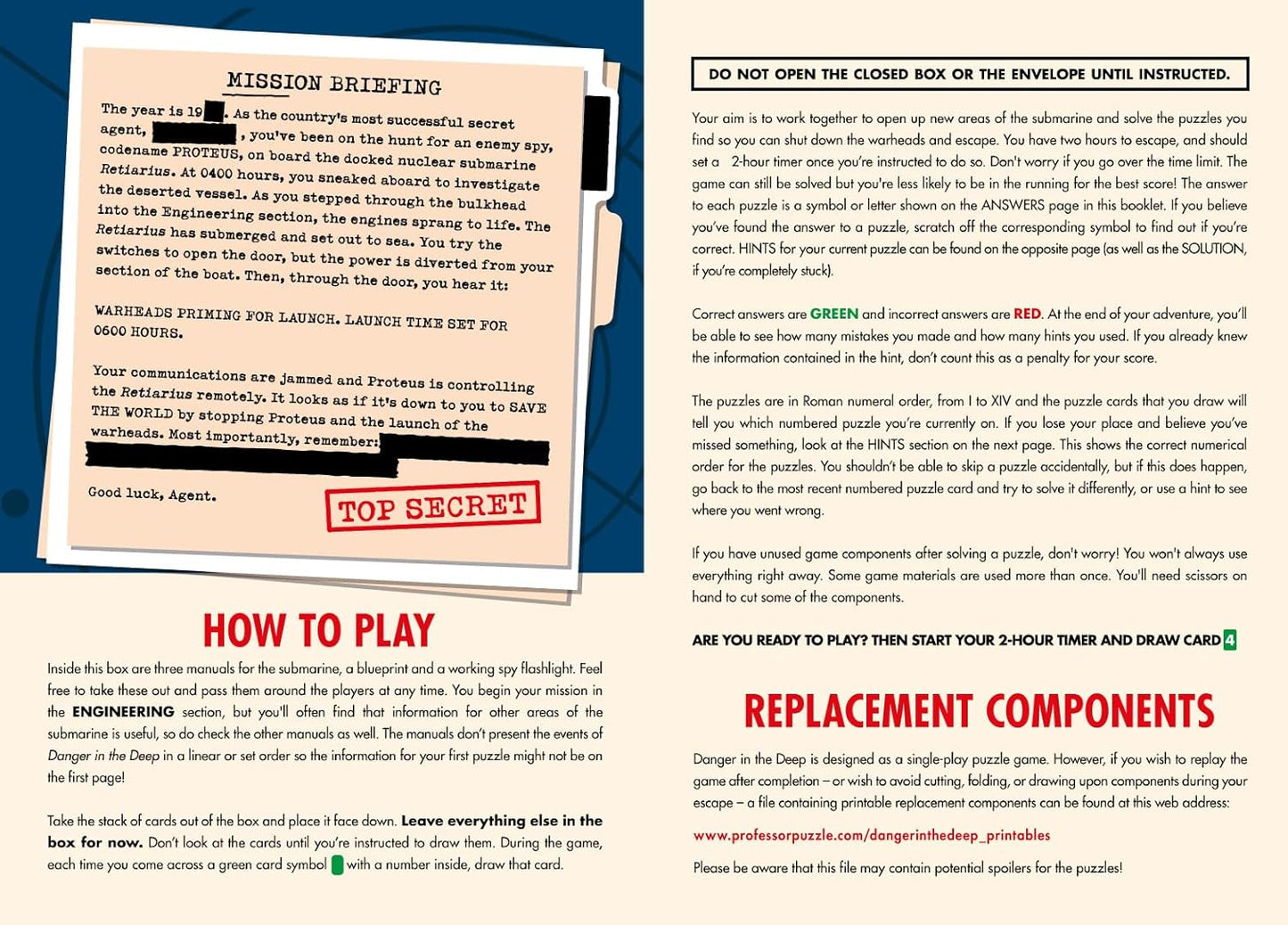 Danger in the Deep board game instructions