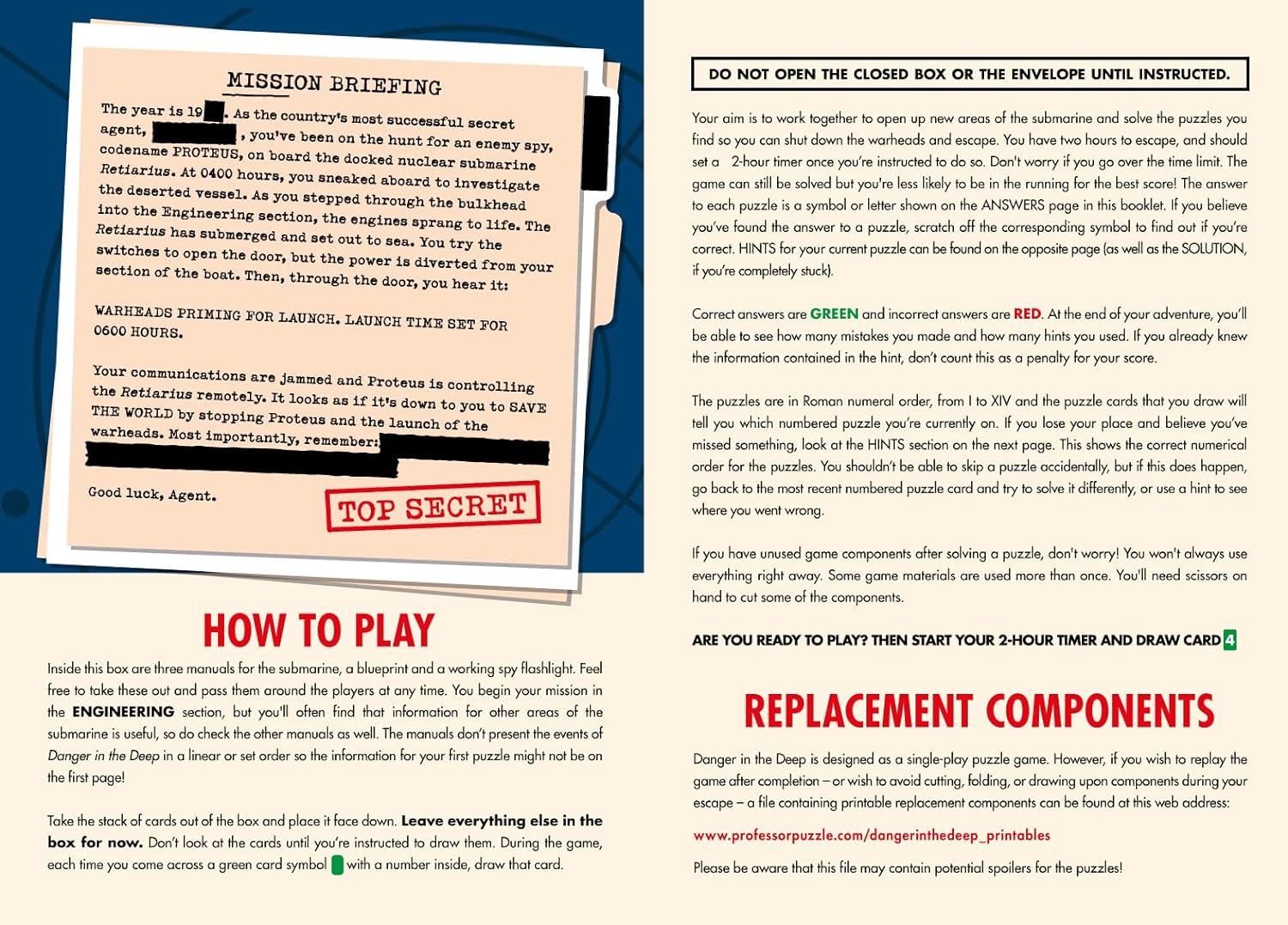 Danger in the Deep board game instructions