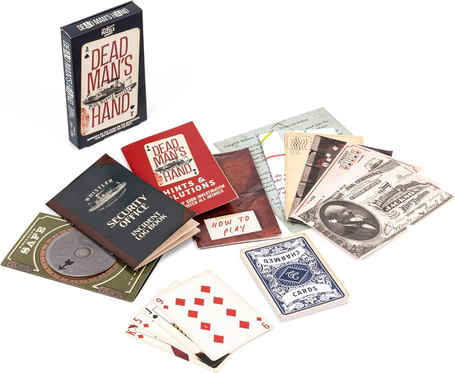 Professor Puzzle's Dead Man's Hand Mini Mystery Game components