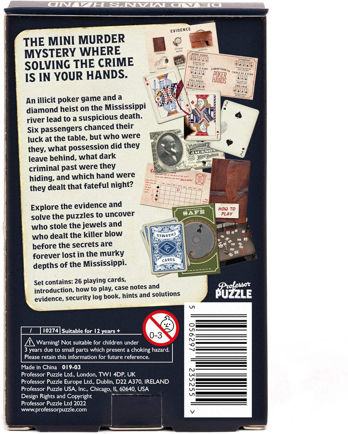 Professor Puzzle's Dead Man's Hand Mini Mystery Game back of box