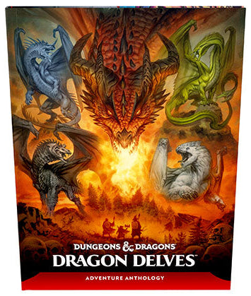 Dungeons & Dragons Dragon Delves book cover with dragons and adventurers.