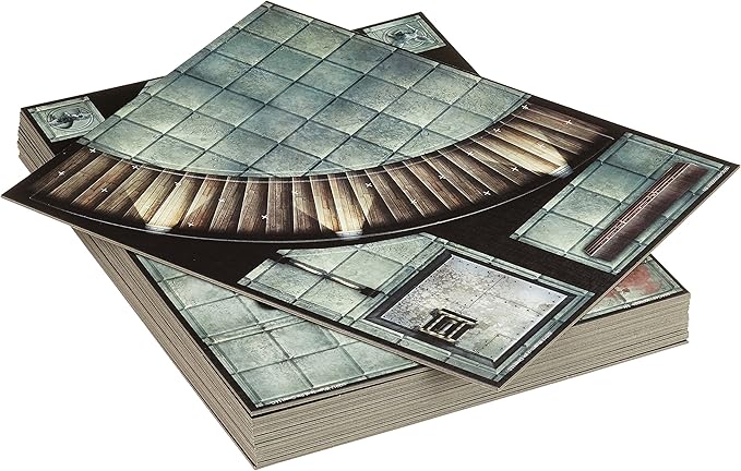 Stack of square tiles with grid patterns on a white background