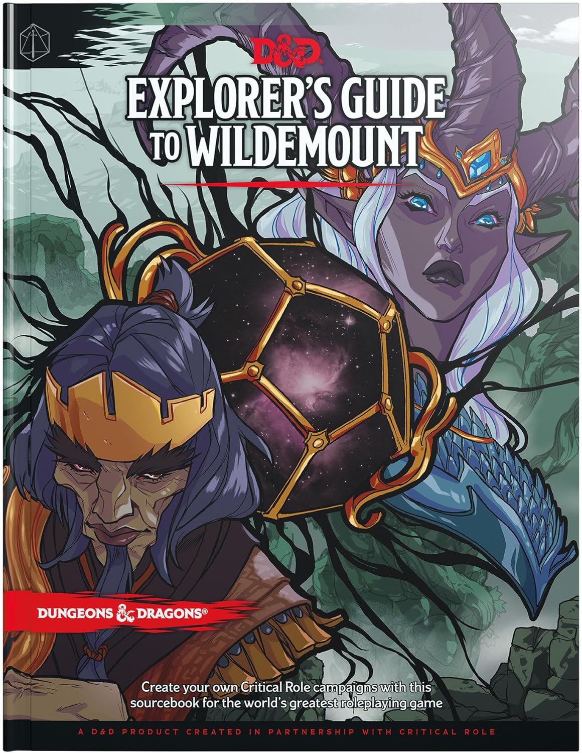 Cover of 'Explorer's Guide to Wildemount' for Dungeons & Dragons featuring two characters with fantasy armor.