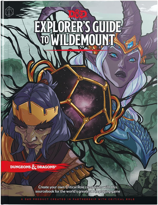 Cover of 'Explorer's Guide to Wildemount' for Dungeons & Dragons featuring two characters with fantasy armor.
