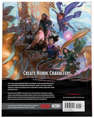 Back cover of a Dungeons & Dragons game book with characters and text.