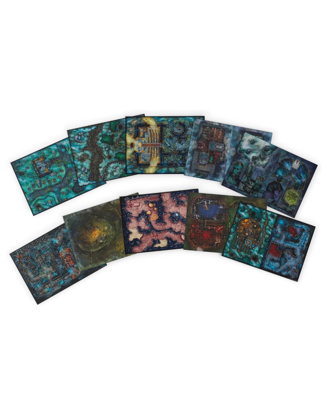 Dungeons & Dragons - Ravenloft: The Horrors Within Map Pack components, including all maps on a white background